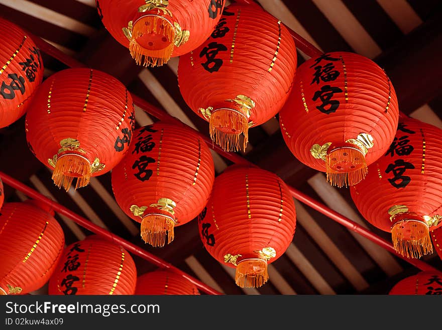 Red Lanterns at Thian Hock Keng temple is Singapore's Chinatown.