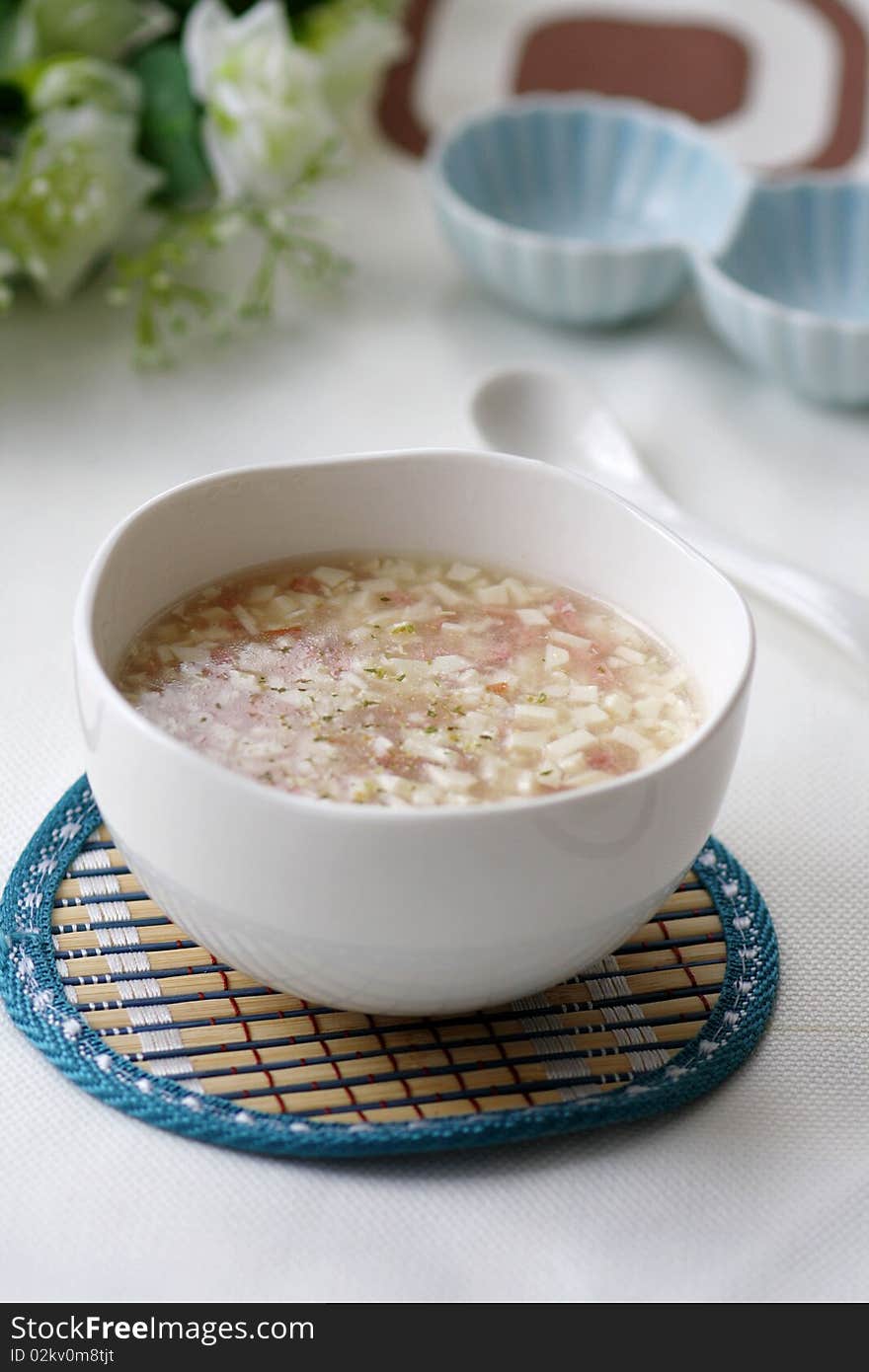 A delicious Chinese food, tofu and ham. A delicious Chinese food, tofu and ham.