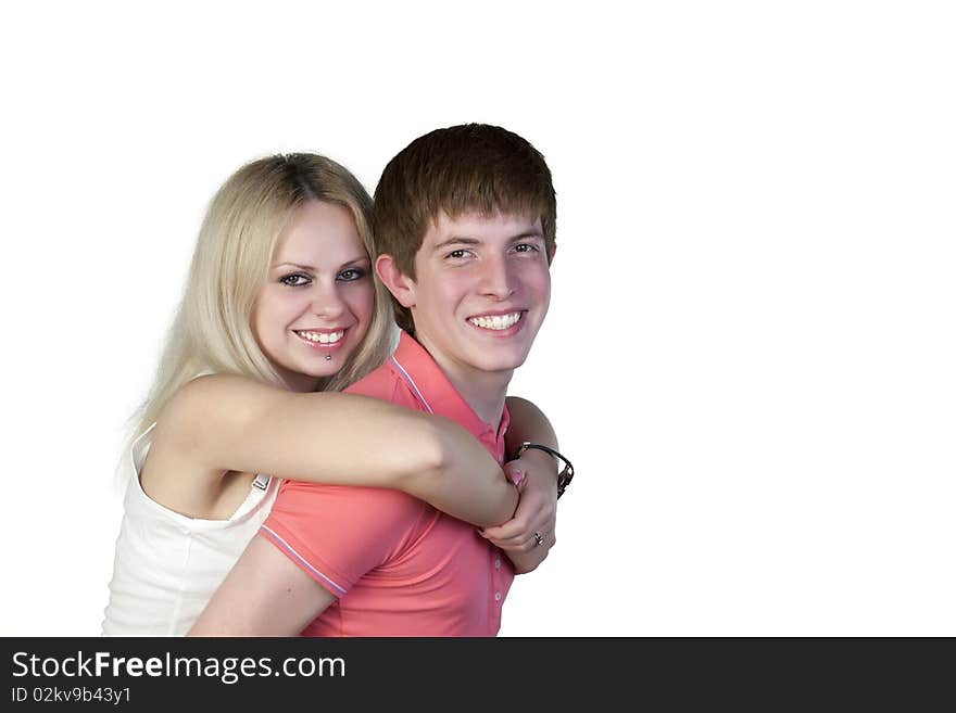 Portrait of boy and girl on a white background. Portrait of boy and girl on a white background