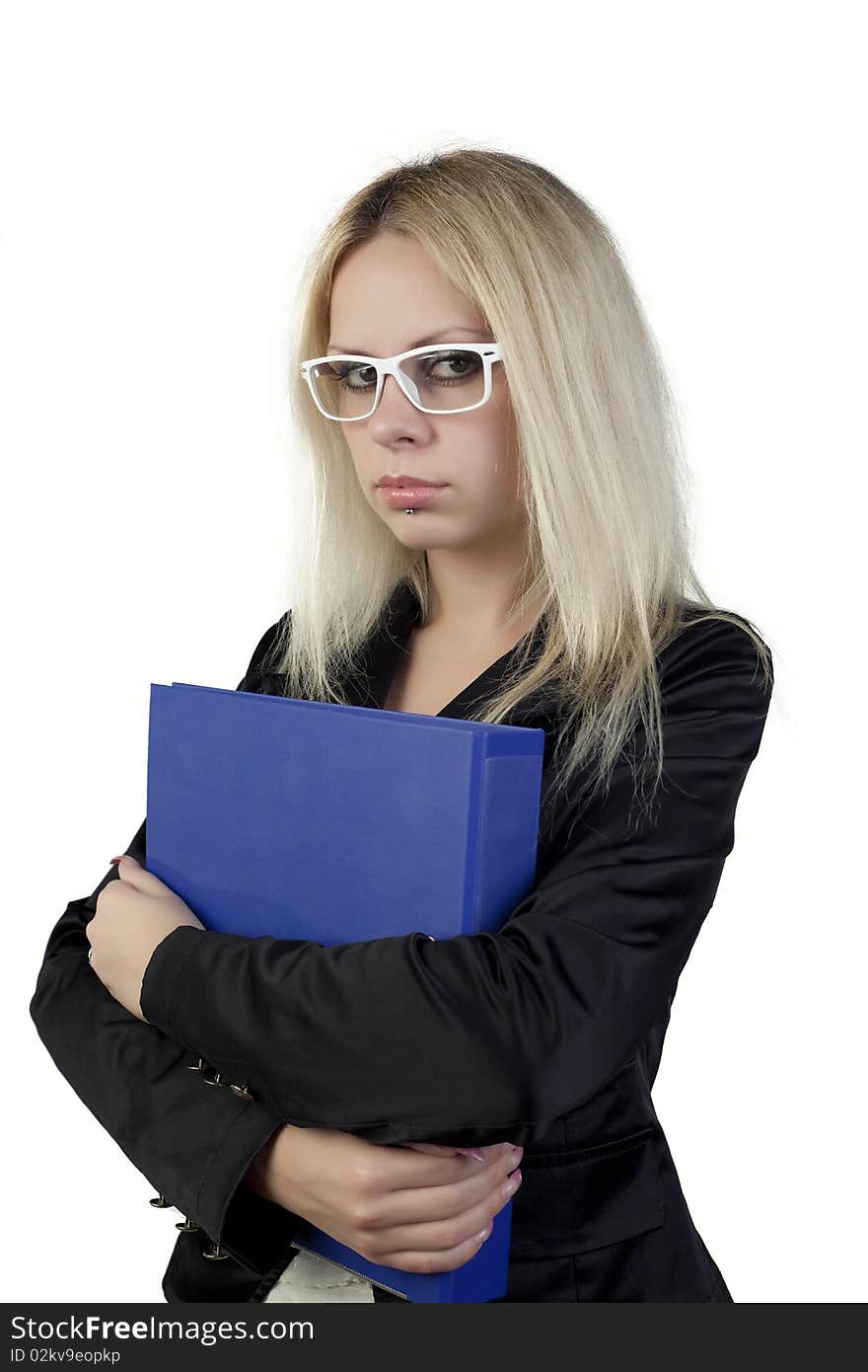 Blond girl posing on a white background. Blond girl posing on a white background