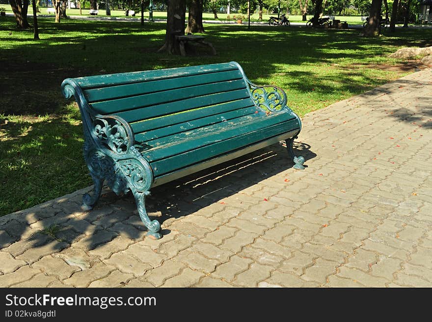 Bench in the Palace in evening, Thailand