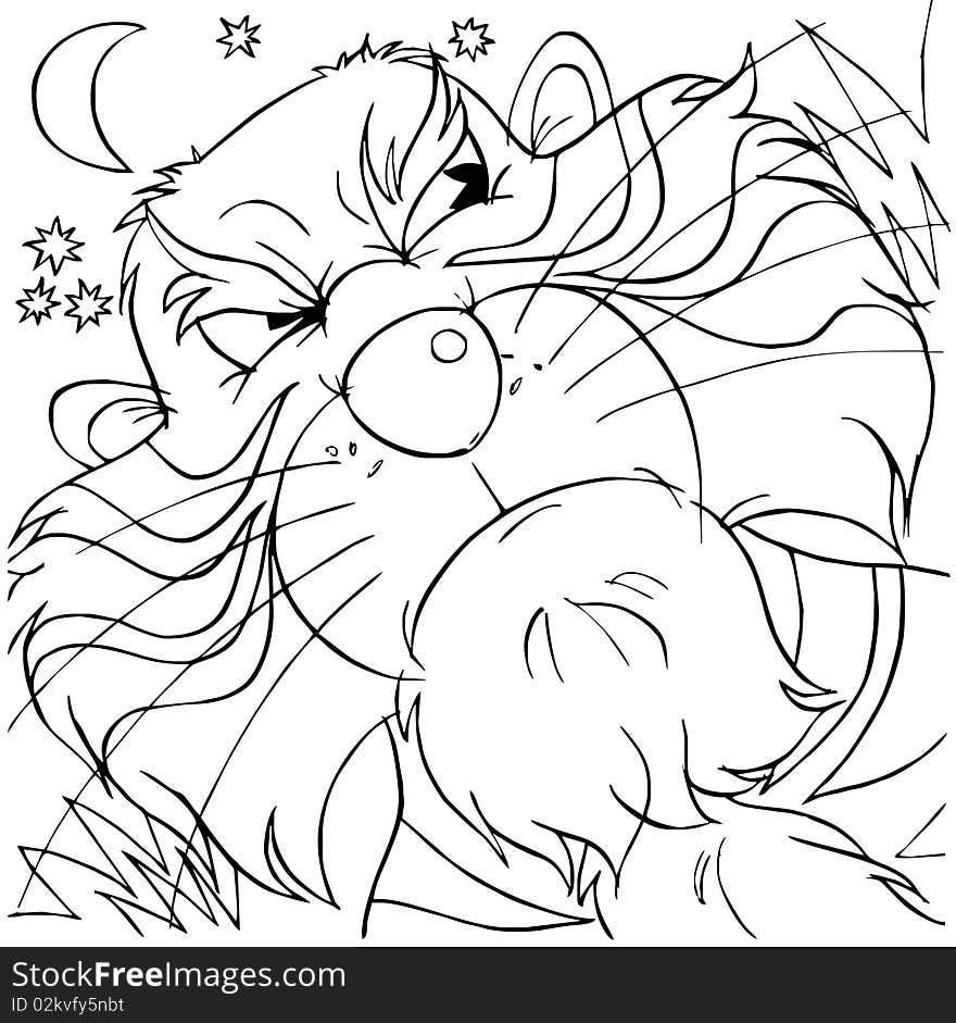 Black-and-white illustration (coloring page): tiger