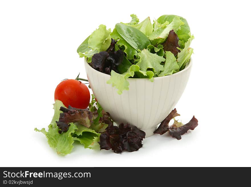 Bowl of salad on white background