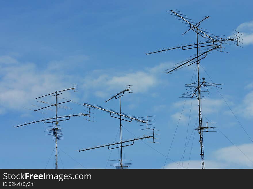 TV antennas with blue sky, Thailand