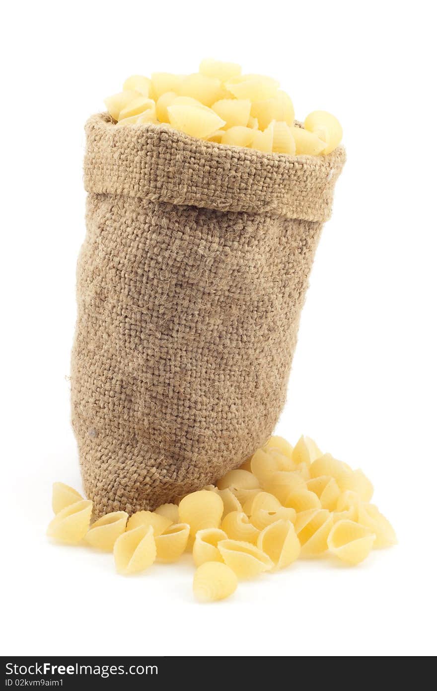 Bag of pasta on a white background