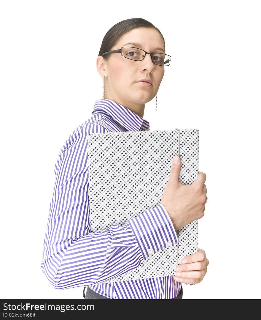 Beautiful business woman with folder in hand