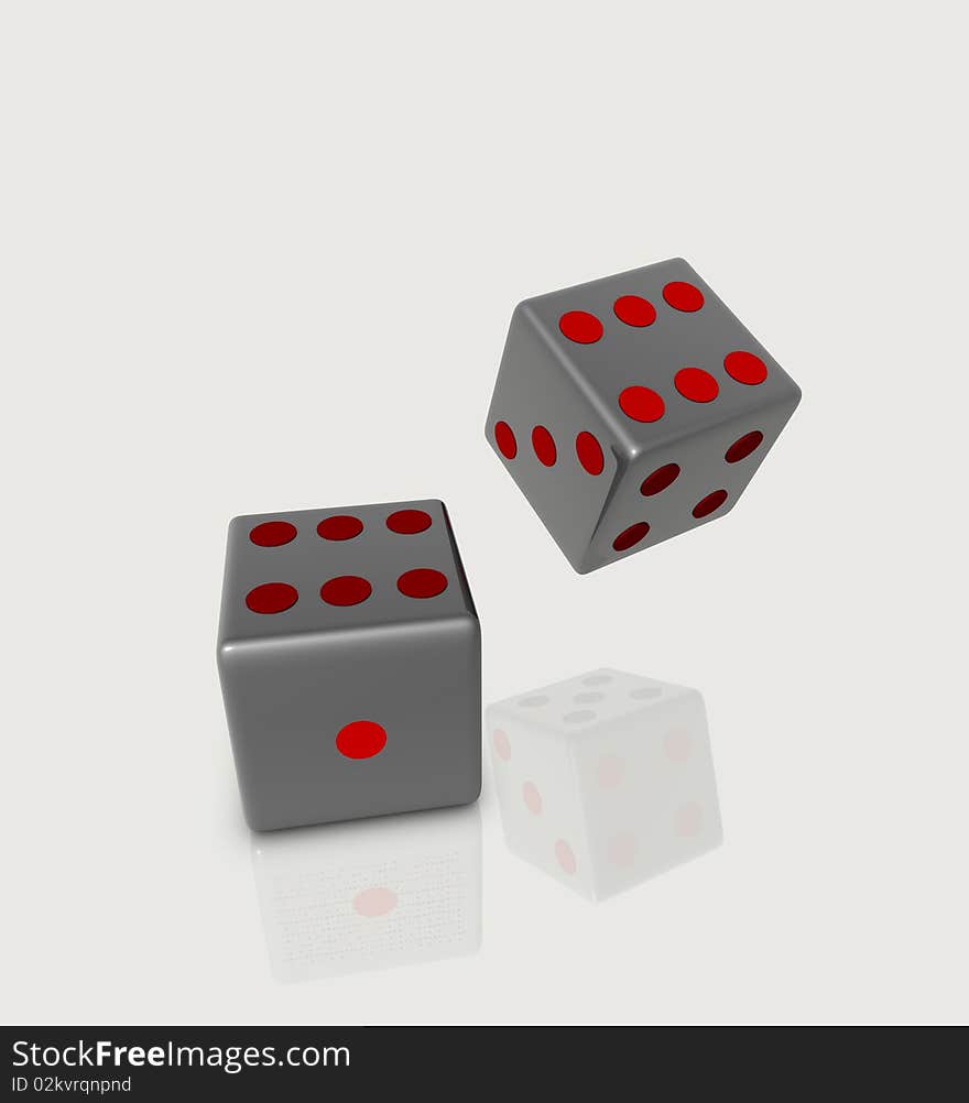 Two 3d metal green dice. Two 3d metal green dice