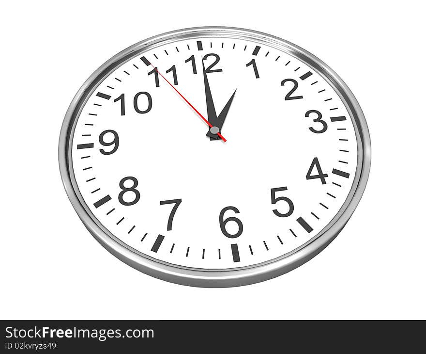 Tridimensional metal clock in white background