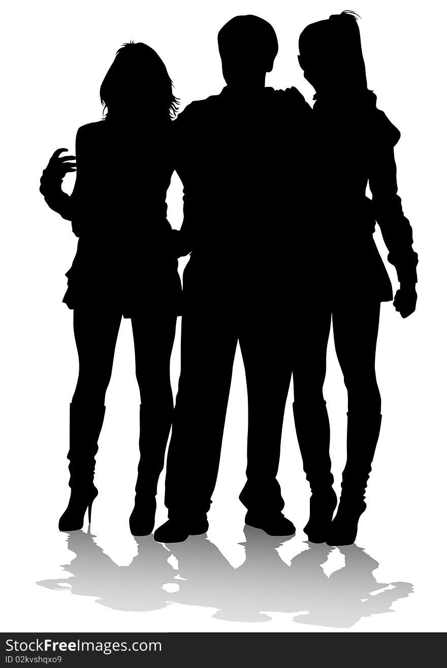 Drawing of beautiful young boy and women. Silhouettes on white background. Drawing of beautiful young boy and women. Silhouettes on white background