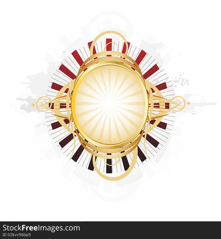 Beautiful ornate golden shield with fans. Beautiful ornate golden shield with fans