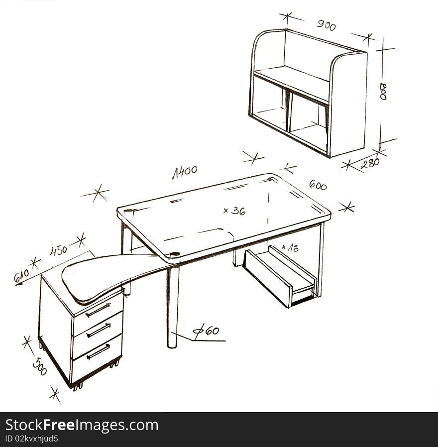 Hand drawn illustration of furniture isolated on white. Hand drawn illustration of furniture isolated on white.