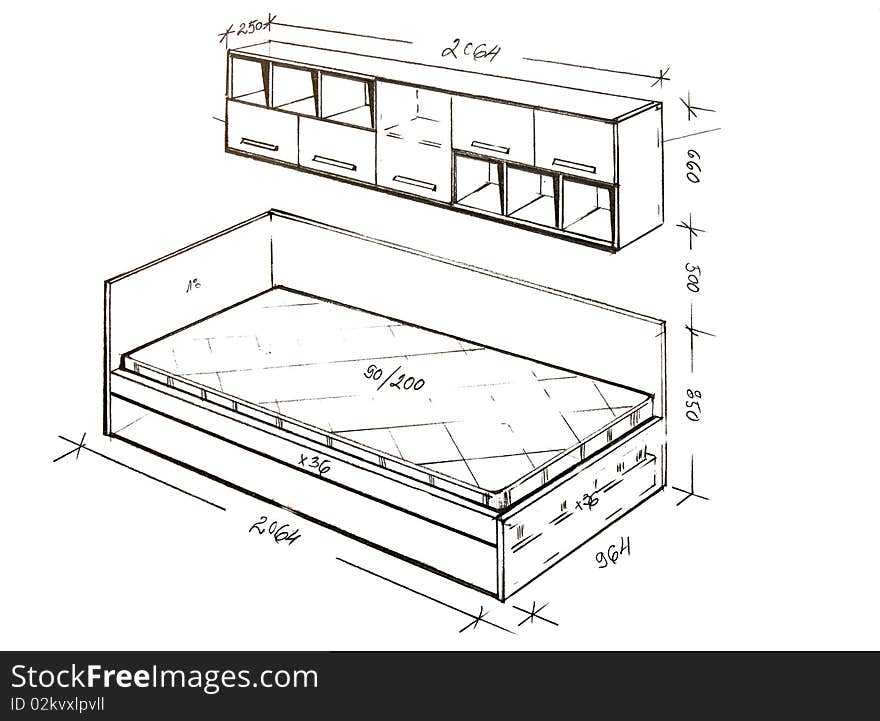 Hand drawn illustration of furniture isolated on white. Hand drawn illustration of furniture isolated on white.