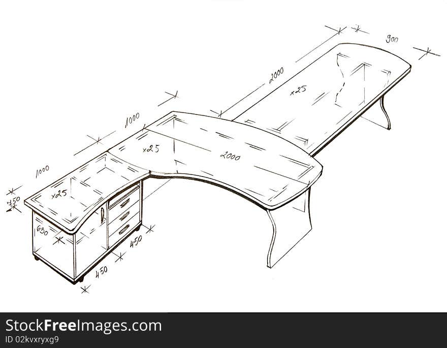 Modern Interior Design Freehand Drawing.