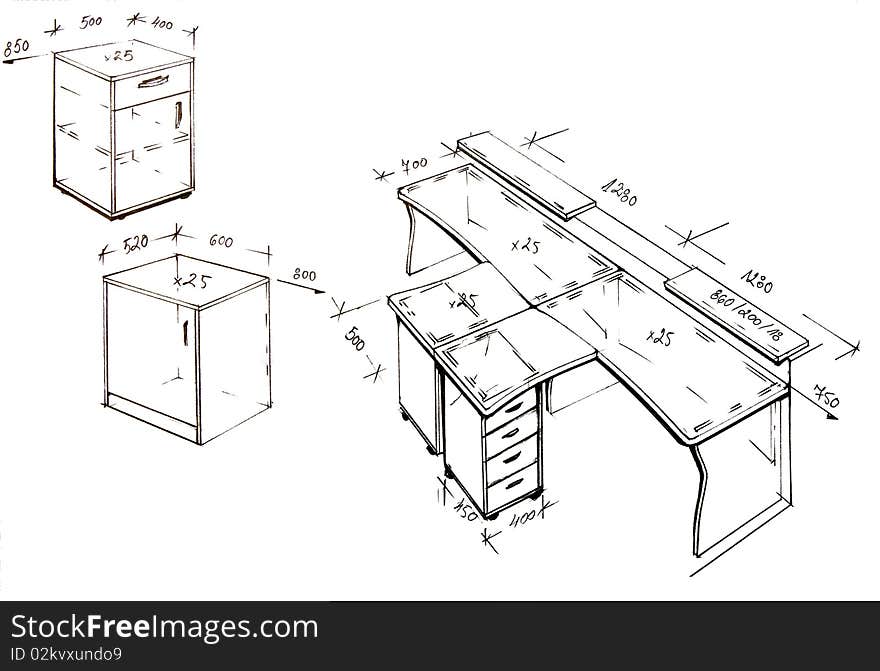 Hand drawn illustration of furniture isolated on white. Hand drawn illustration of furniture isolated on white.