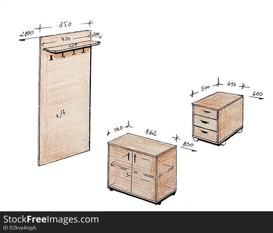 Hand drawn illustration of furniture isolated on white. Hand drawn illustration of furniture isolated on white.