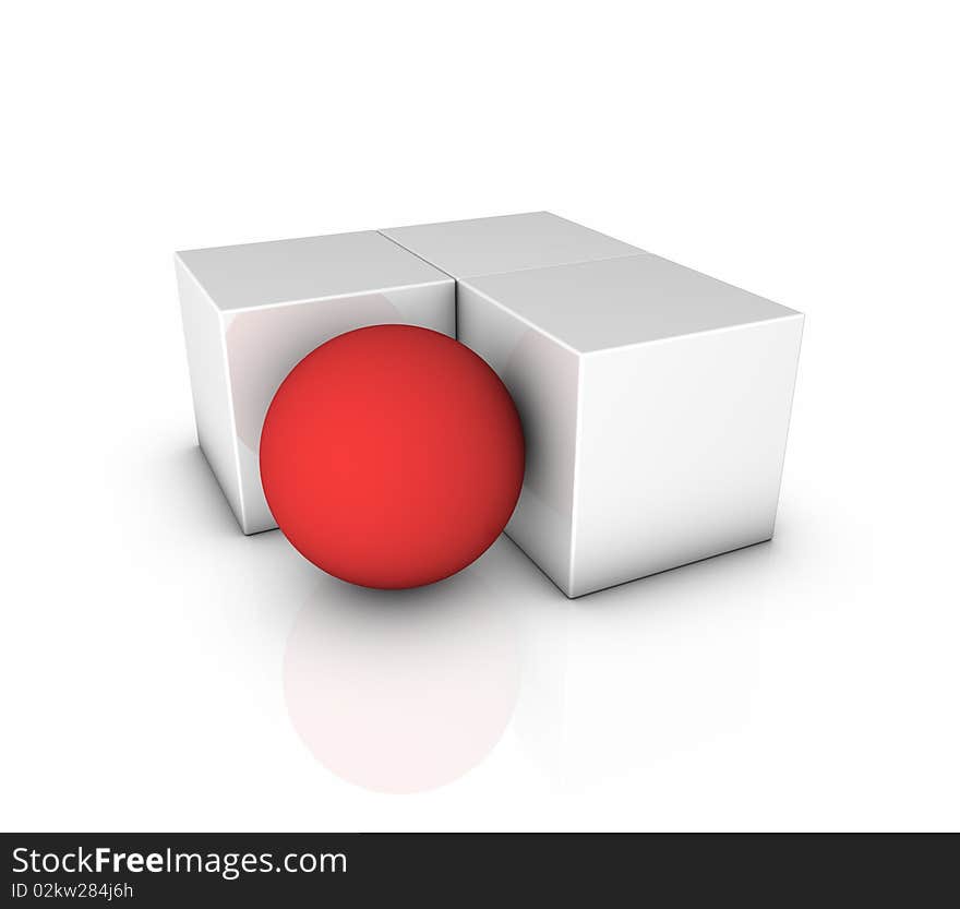 Cube with red sphere