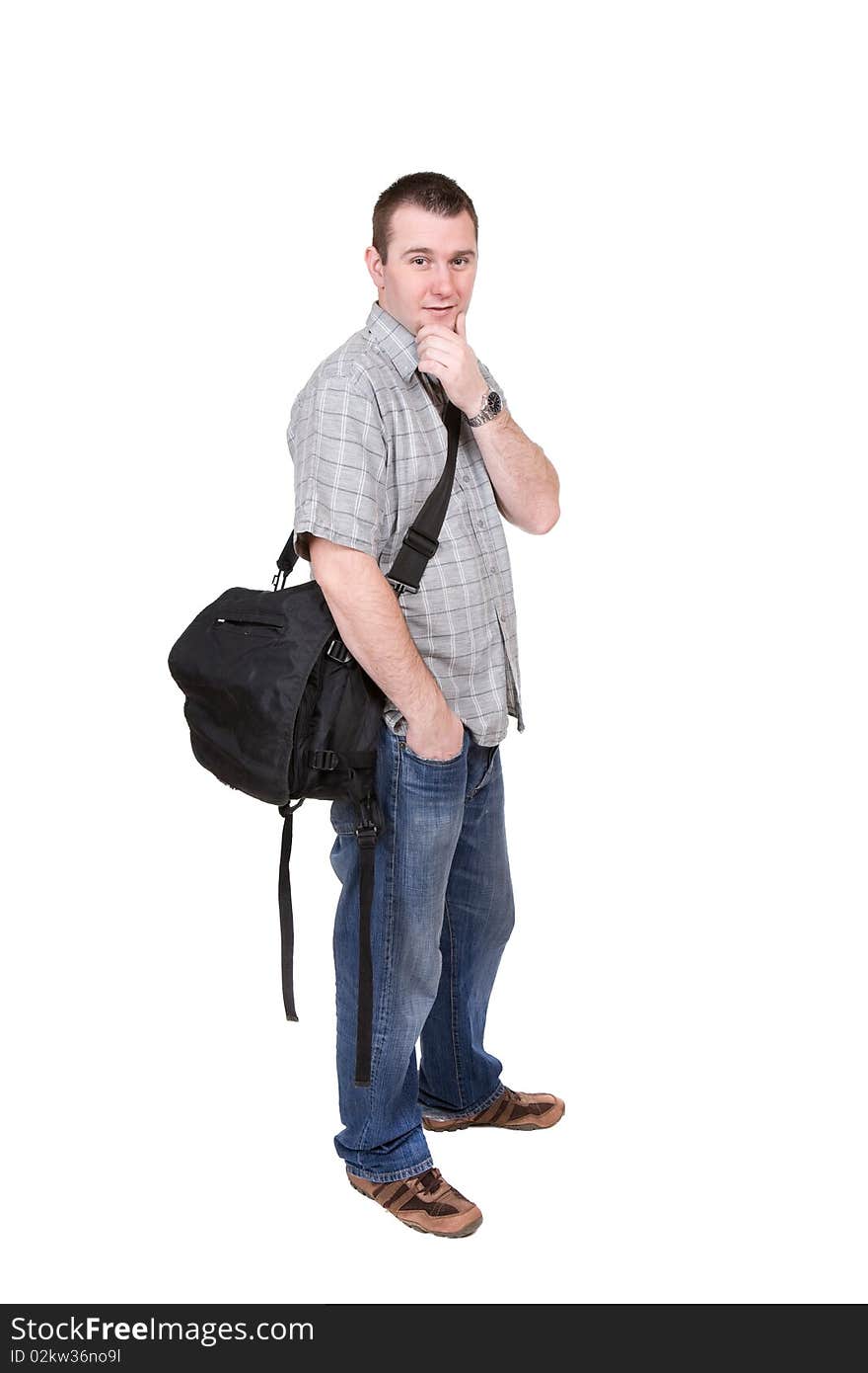 Young adult student over white background