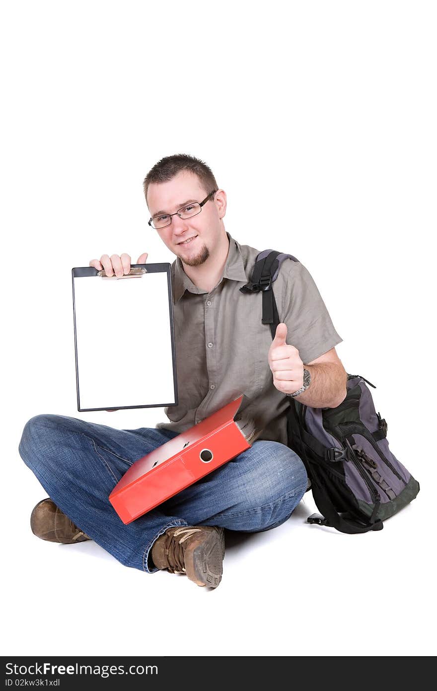 Young adult student over white background