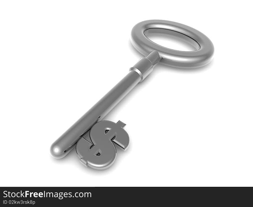 3d metal key in white back ground