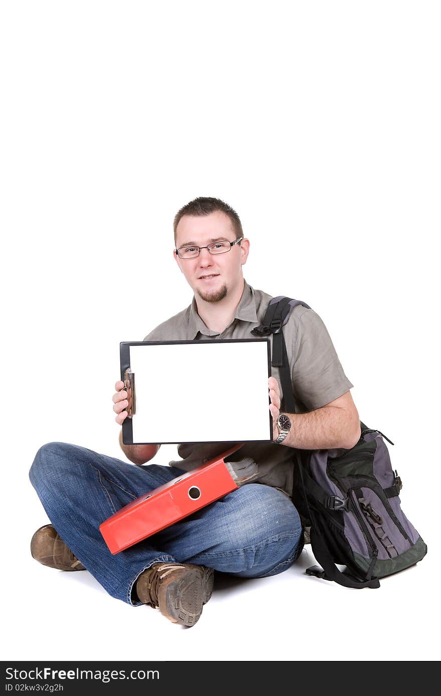 Young adult student over white background