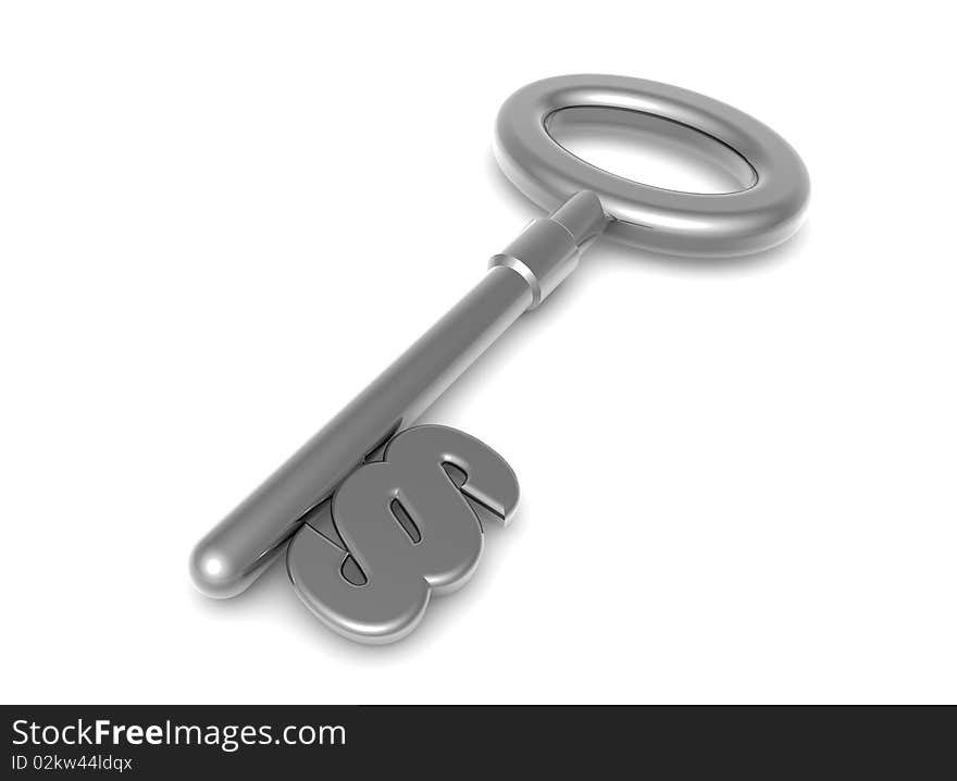 3d metal key in white back ground