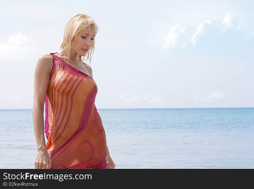 Portrait of beautiful girl having good time on tropical beach. Portrait of beautiful girl having good time on tropical beach