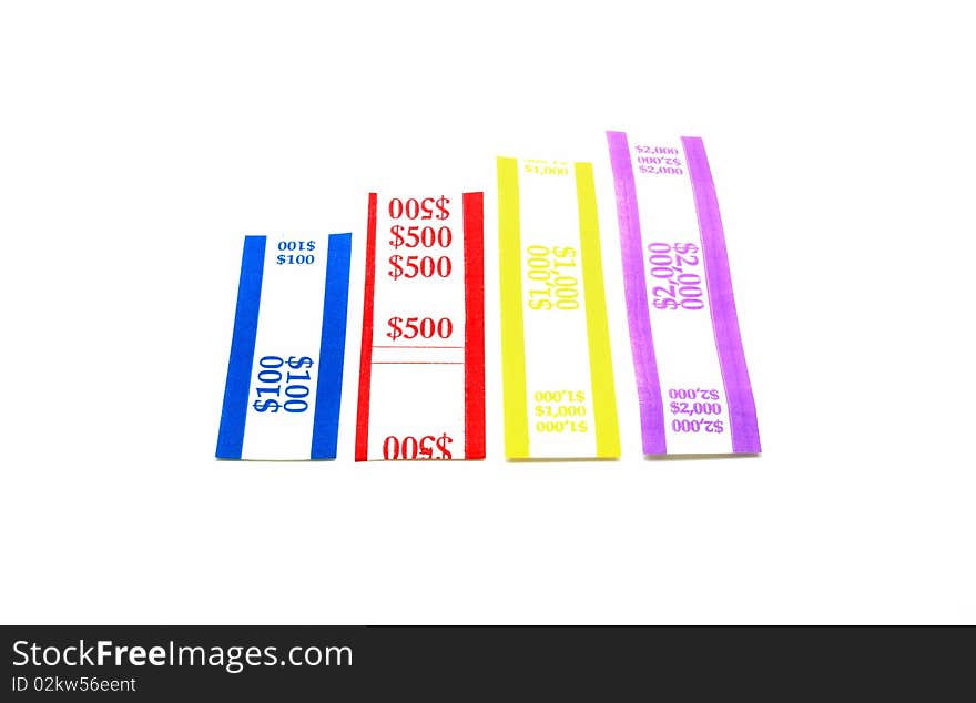 Bank money wrappers displayed as bar graph. Bank money wrappers displayed as bar graph