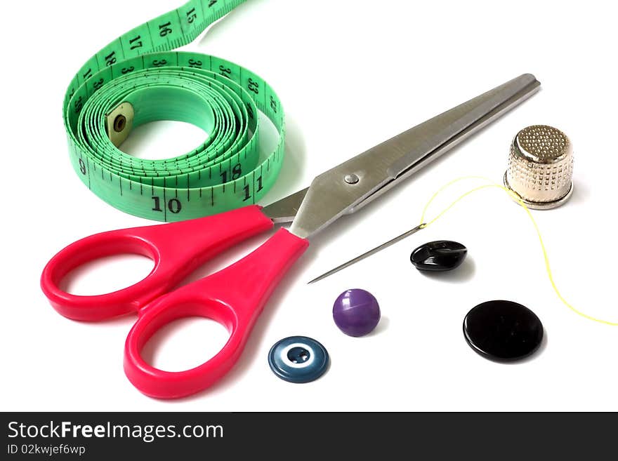 The complete set for sewing on a white background