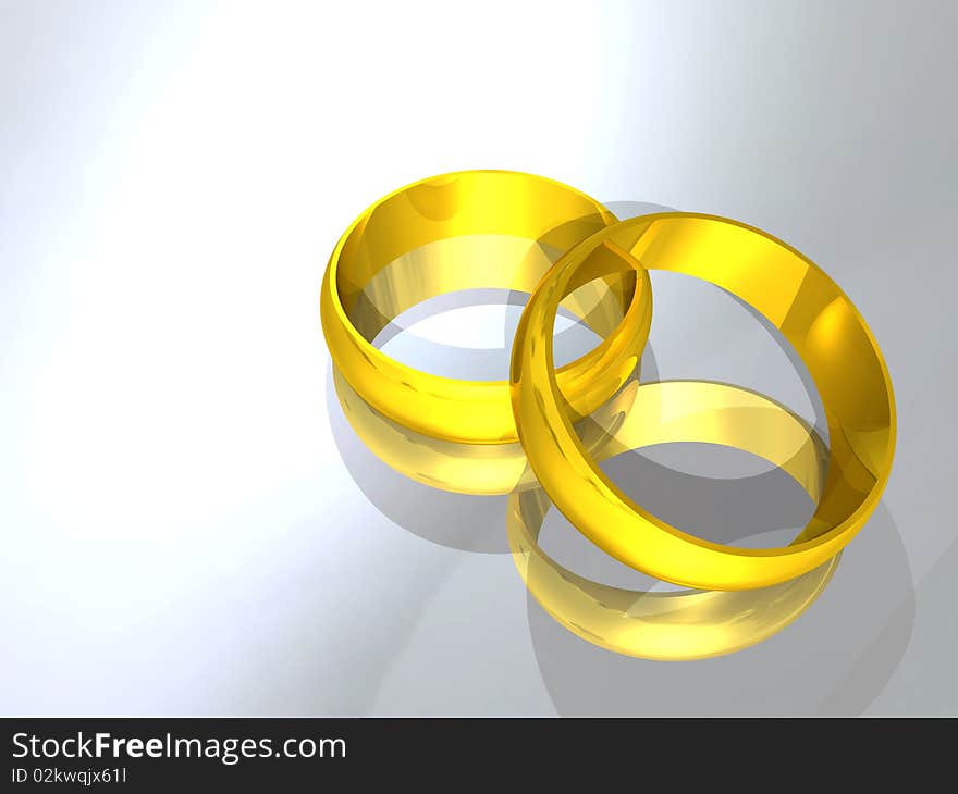 3d gold wedding ring on a background