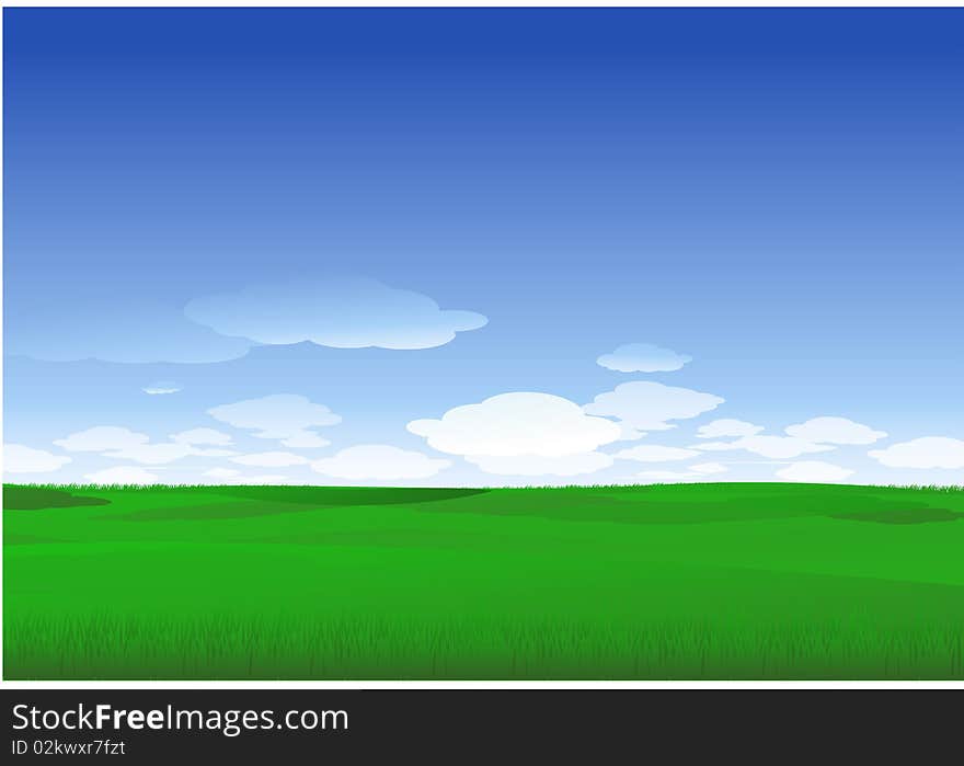 Green grass and blue sky landscape background. Green grass and blue sky landscape background