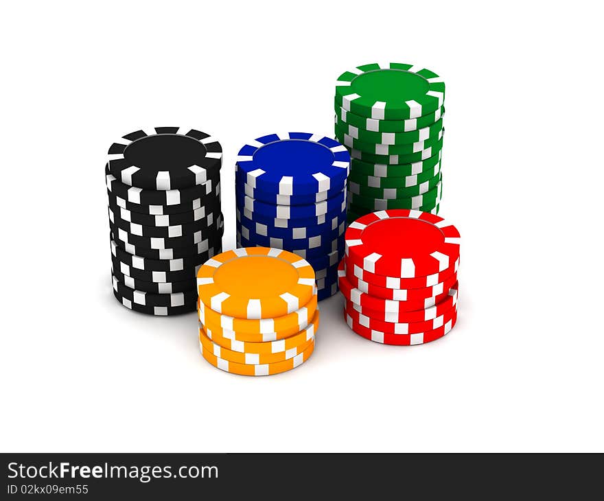 Game chips isolated on white background. High quality 3d render.