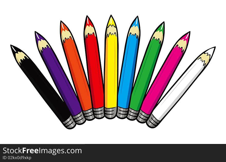 Cartoon vector illustration of colored pencils