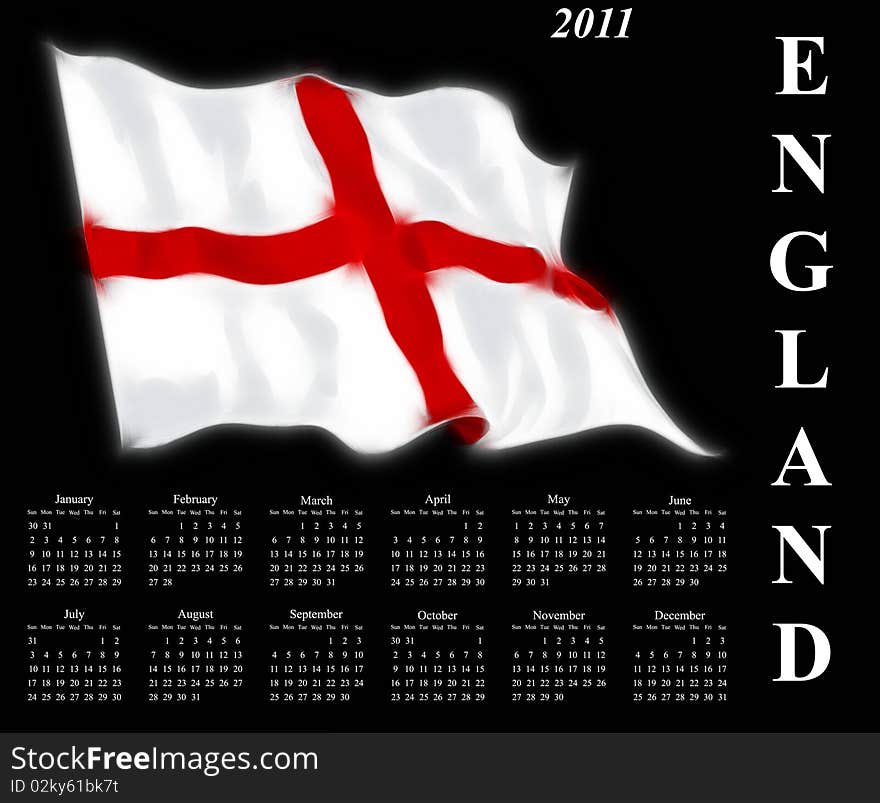 2011 calendar with stylised flag of England