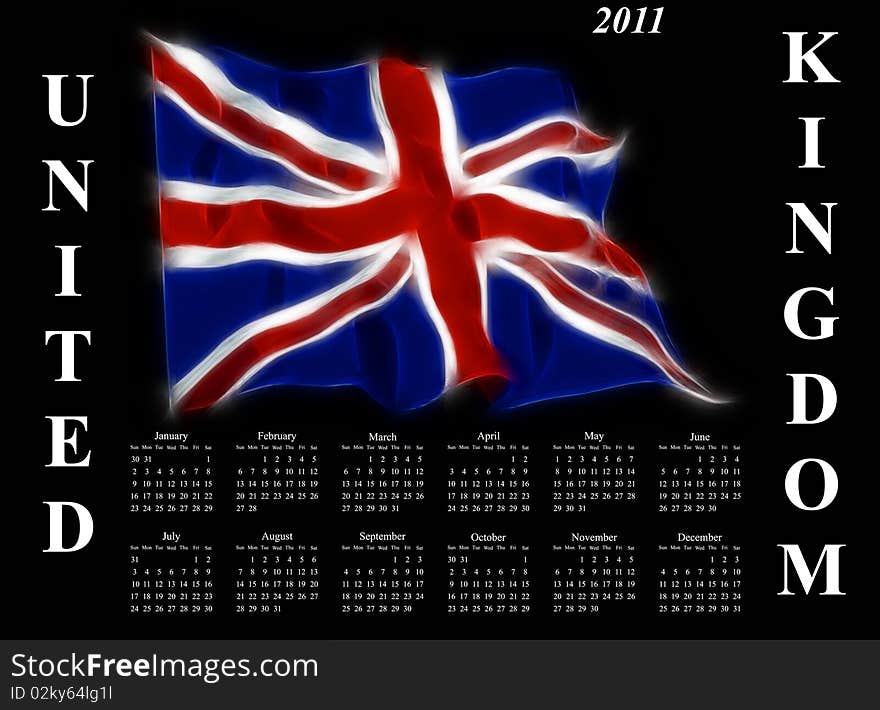 2011 calendar with stylised flag of United Kingdom