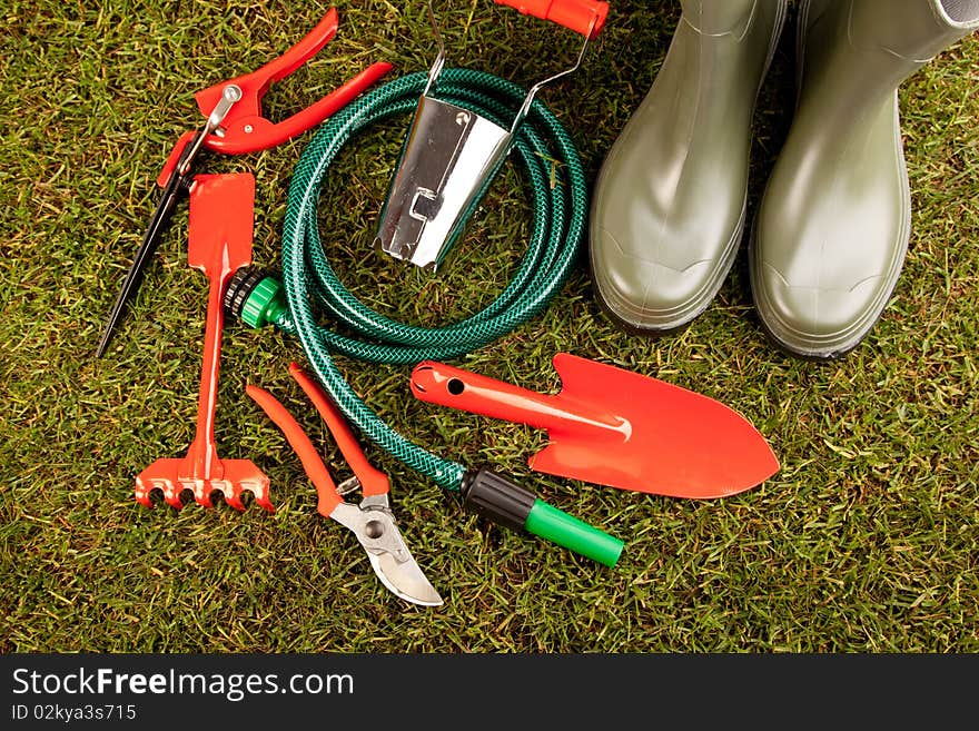 Gardening concept shot on grass. Gardening concept shot on grass