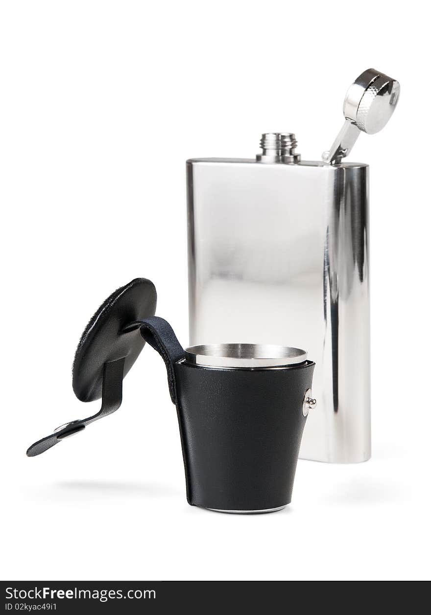 Metallic flask with cup