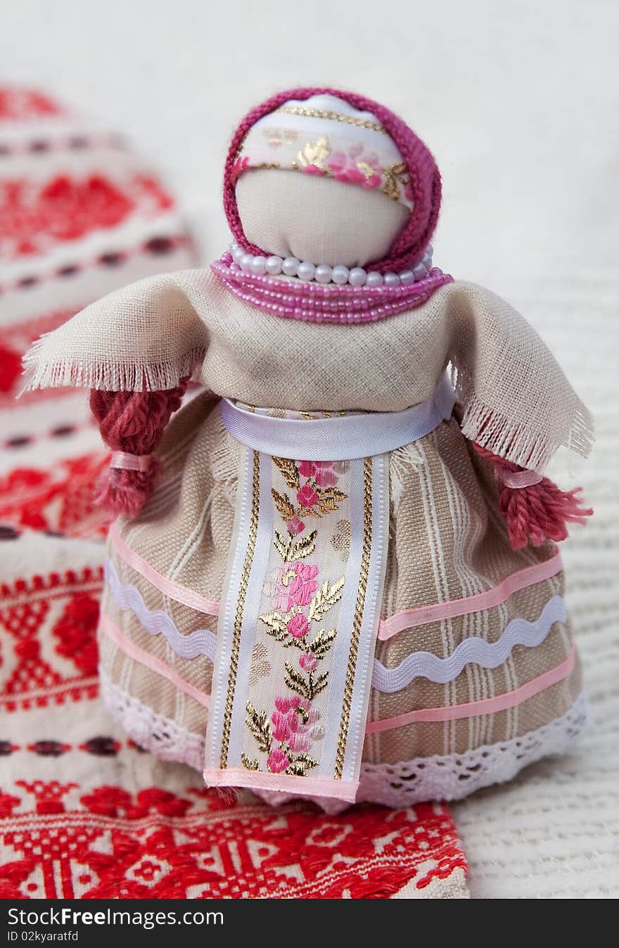 Old-fashioned traditional ukrainian doll with embroidery