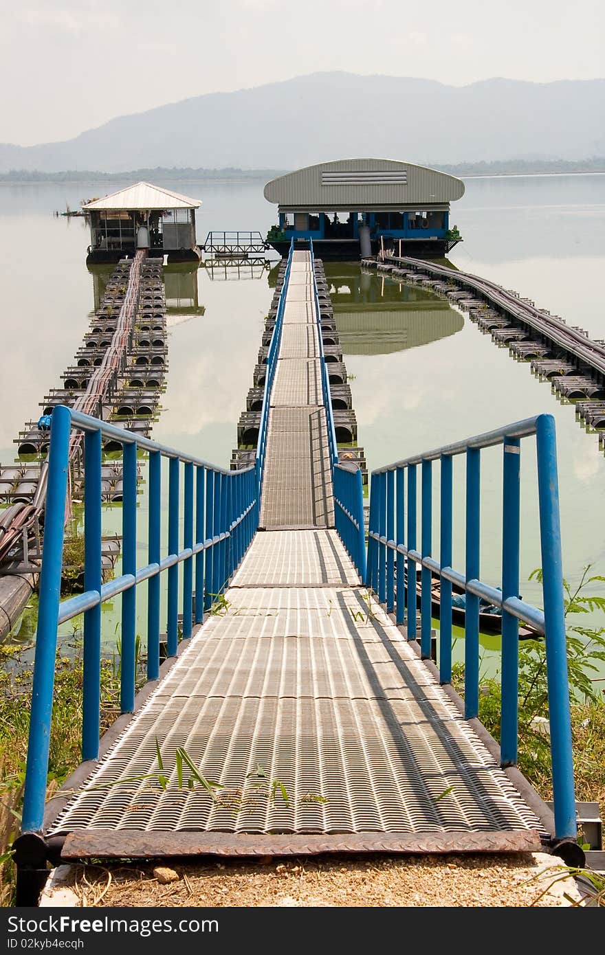 A water pump station bridge laydown through it in perspective view,Chonburi Thailand. A water pump station bridge laydown through it in perspective view,Chonburi Thailand