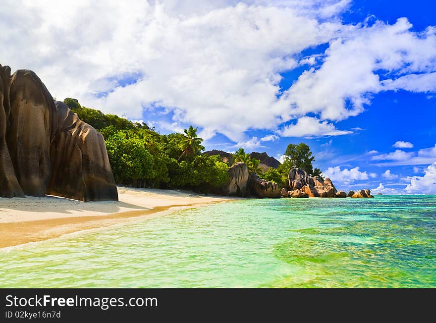 Beach Source d'Argent at Seychelles - nature background