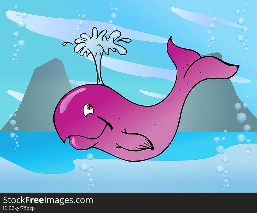 Cute purple Whale in sea nature