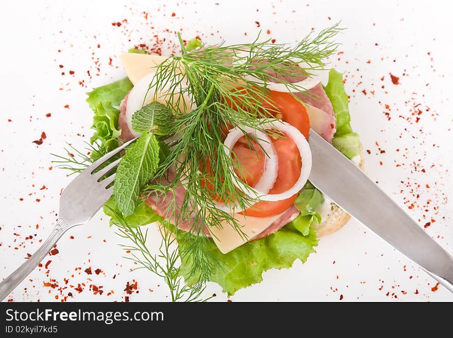 Healthy sandwich on white background