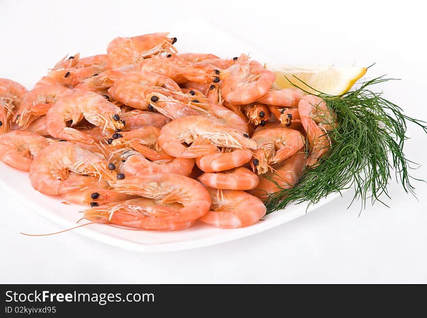 Close-up of boiled shrimps on a plate