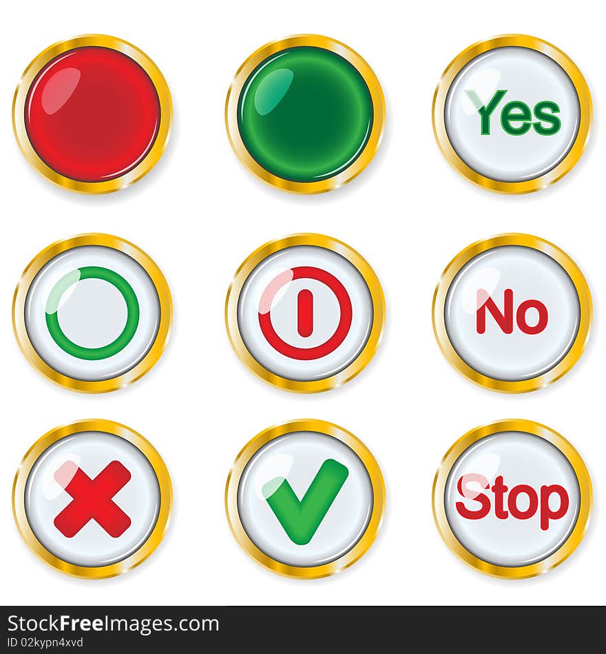 Illustration, nine buttons with inscription on white background