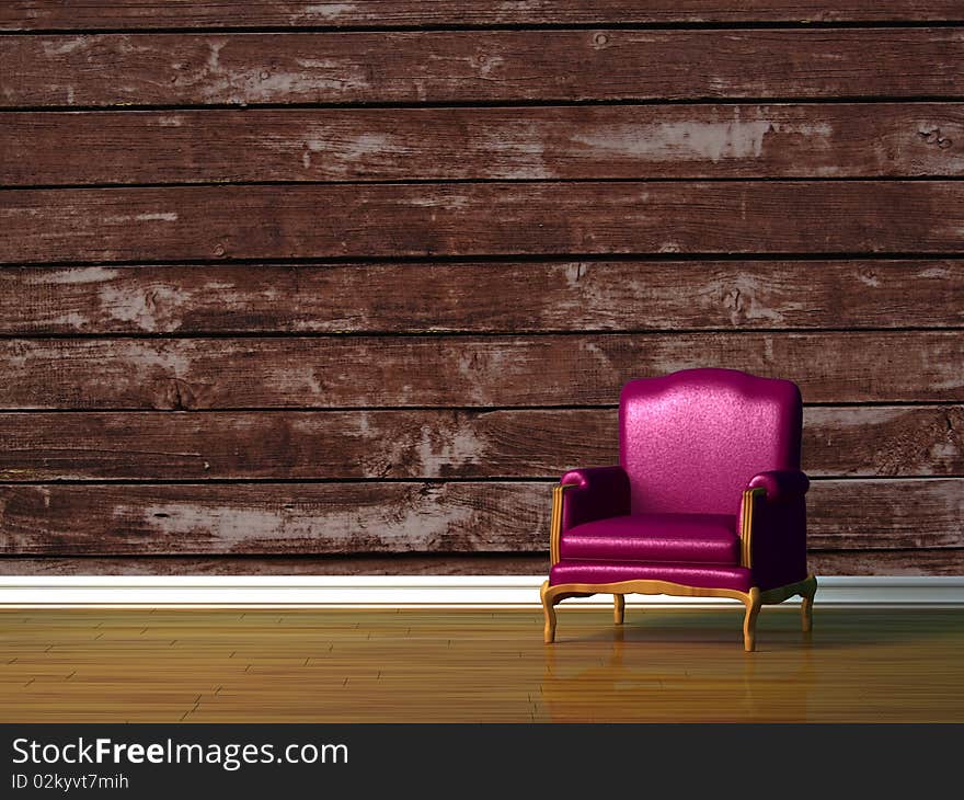 Purple chair in wooden minimalist interior