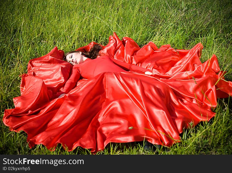 Beautiful girl in red dress