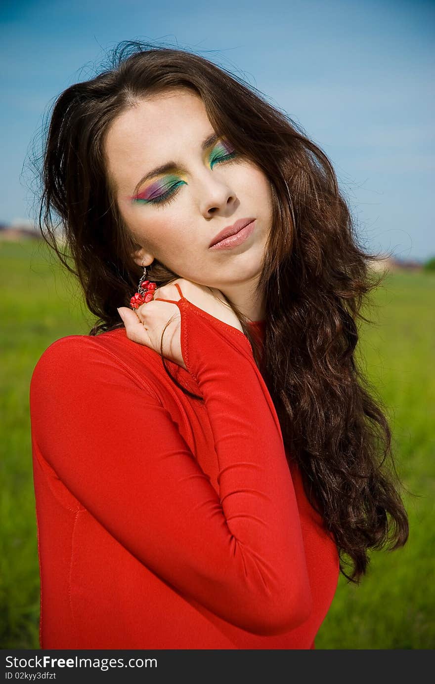 Beautiful girl in red dress