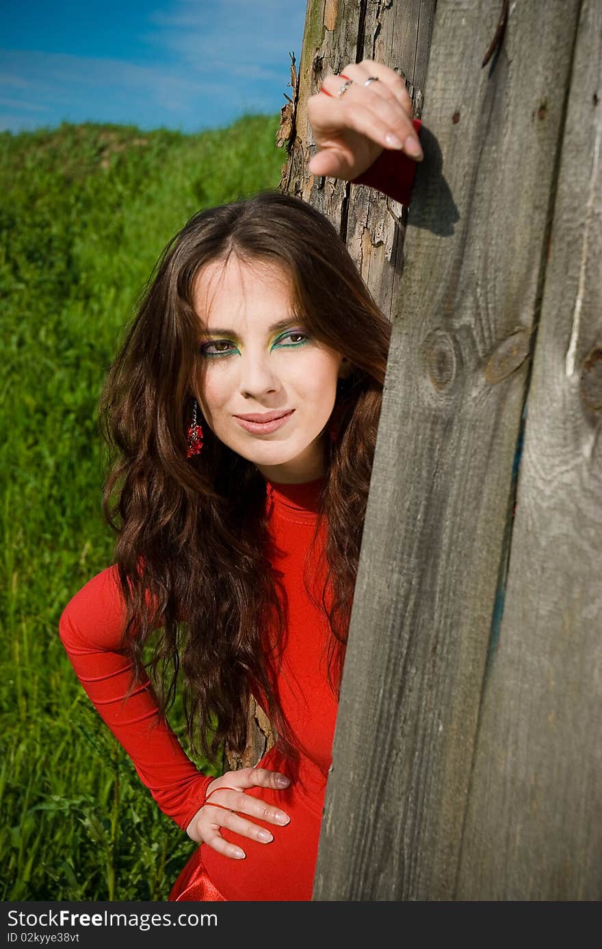 Beautiful girl in red dress