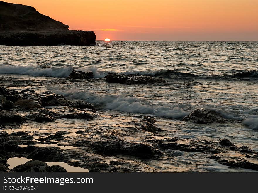 Beautiful sunrise over the sea surface of