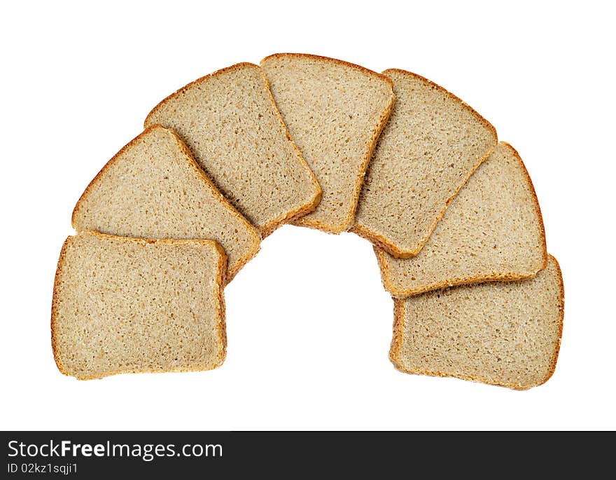 Slices of dark bread isolated over white. Slices of dark bread isolated over white