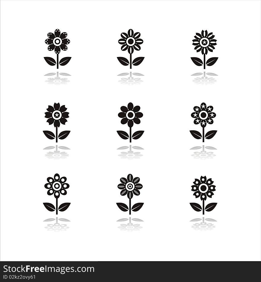 Set Of 9 Flower Icons